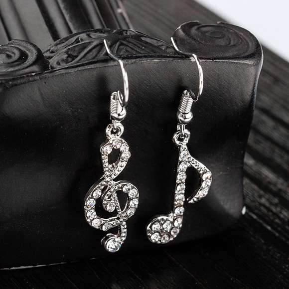 GlitzBlitz Boutique Jewelry - Any 4/$25! Silver Crystal Pave Music Note Earrings